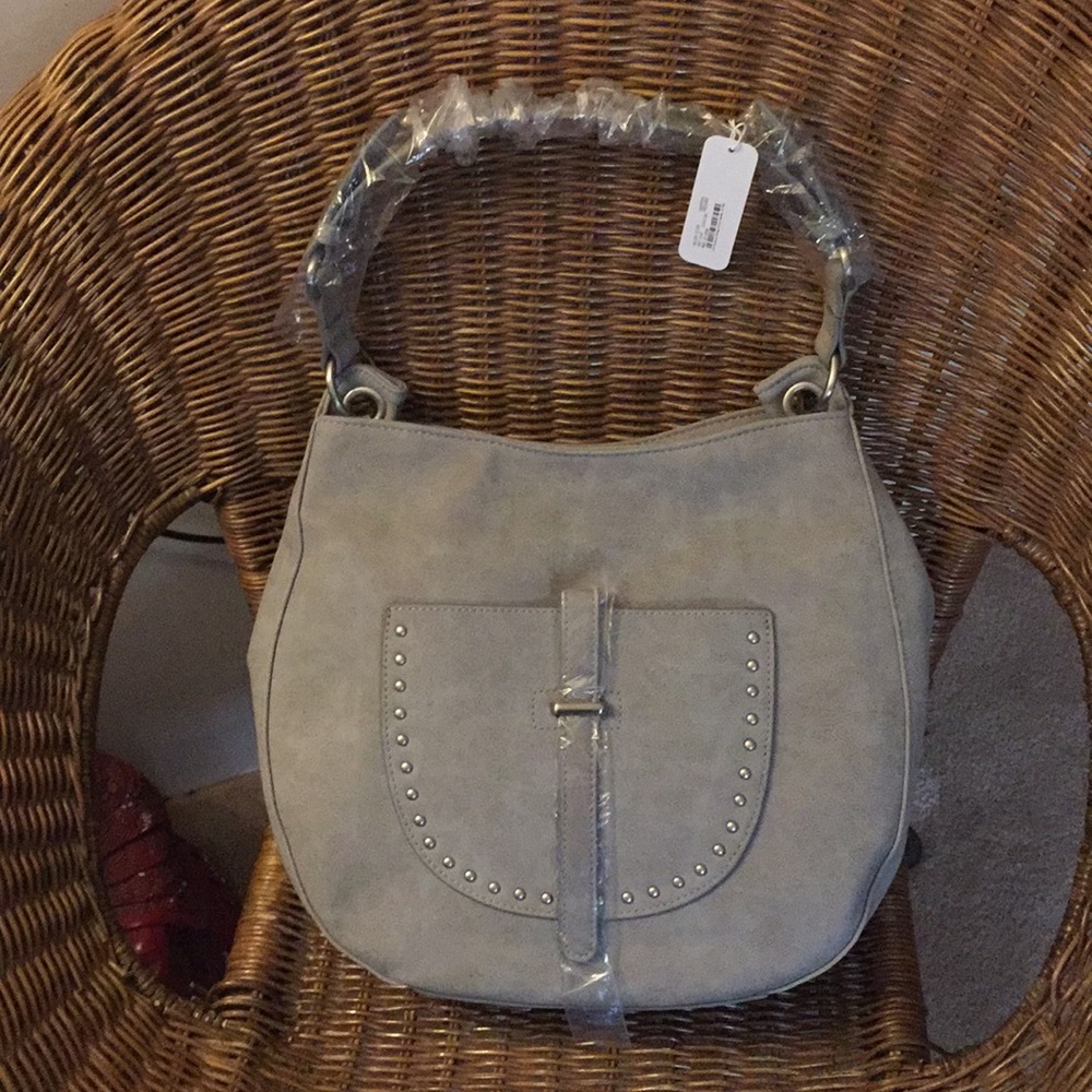 Gray with Silver Faux Leather Large Hobo Bag NEW